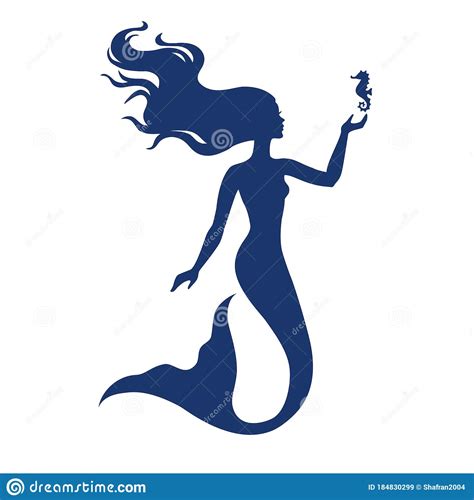 Mermaid Silhouette Hand Drawn Vector Illustration Isolated On White