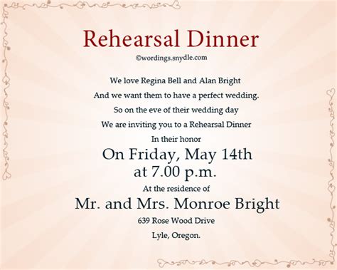 Download, print, or send online (with rsvp). Wedding Rehearsal Dinner Invitation Wording Samples ...