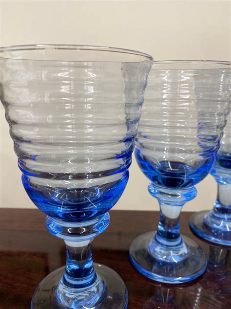 3 X Stunning Vintage Sirrus Blue Libbey Glass Company Wine Etsy Uk