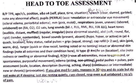 Head To Toe Assessment Documentation Attachment