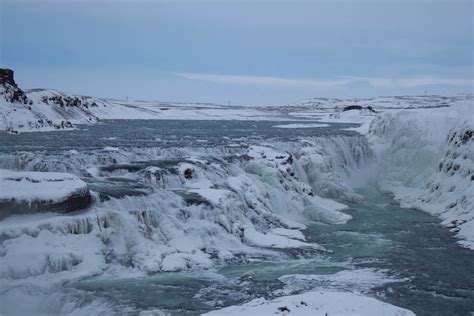 Gullfoss Waterfall In Winter Frozen