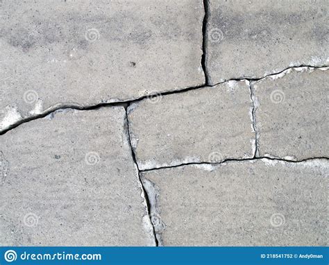 Detail Of Fractured Concrete Sidewalk Floor Gray Grunge Cement Surface