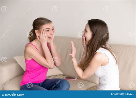 Excited Girlfriends Celebrating One Of Them Getting Engaged Stock Image