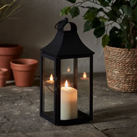 34cm Albury Black Garden Lantern With Truglow Candle Uk