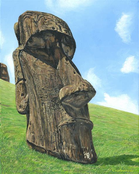 Hillside Moai Painting By Brent Charbonneau Fine Art America