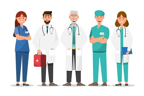 Set Of Doctor Cartoon Characters Medical Staff Team Concept In