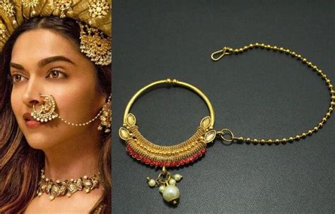 Buy Gold Plated Bridal Jewellery Nose Ring Nath With Long Chain Online India At Beadsnfashion