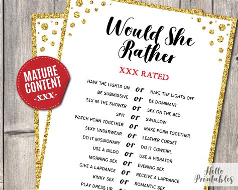Would She Rather Bridal Shower Game Mature Content Gold Etsy Canada