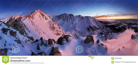 Winter Mountain Panorama Landscape At Night Slovakia Tatras Stock