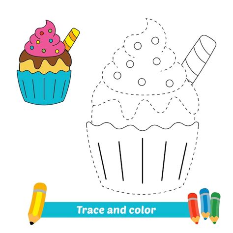 Premium Vector Trace And Color For Kids Cupcake Vector