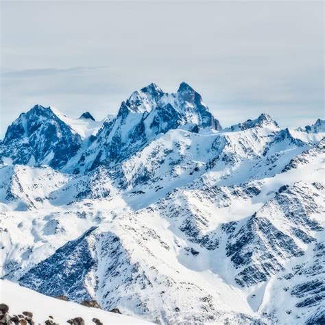 Snowy Blue Mountains In Clouds Stock Photo Image Of Freeze Alps