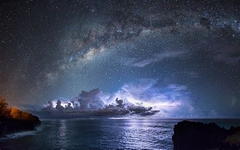 Nature Landscape Starry Night Milky Way Galaxy Sea Coast