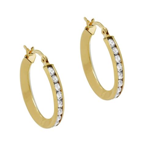 Ladies Jewellery Essentials 9ct Gold Italian Cubic Zirconia Hoop