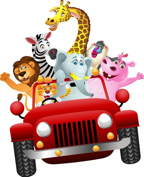 African Animals In Red Car Stock Vector Illustration Of Safari 25129764