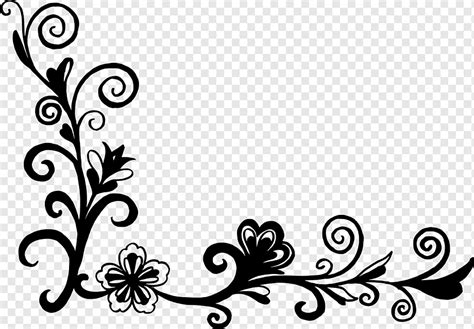 Flor Floral Diseño Blanco Y Negro Esquina Hoja Rama Simetría Png