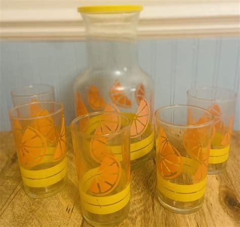 Vintage Classic Libbey Orange Juice Carafe Pitcher And 5 Glasses Ebay