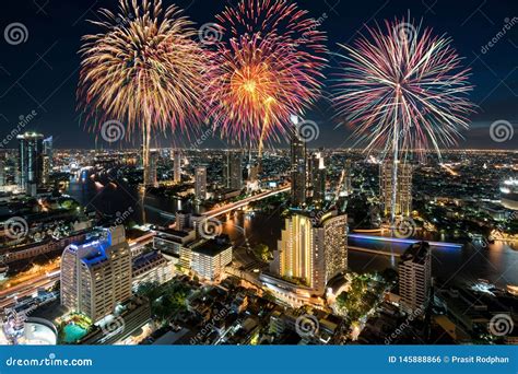 Beautiful Fireworks Celebrating Loy Krathong Festival Or New Year Along