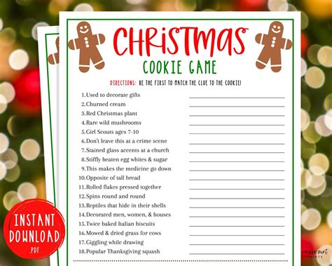 Christmas Cookie Game Game Christmas Trivia Download Now Etsy Fun