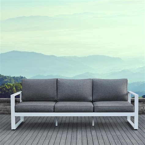 Real Flame Baltic White Aluminum Outdoor Sofa With Gray Cushions 9621