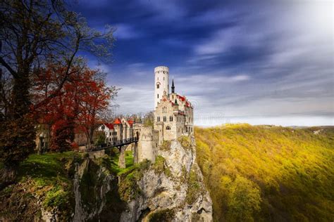 Lichtenstein Castle From Germany In Autumn Colors Stock Image Image
