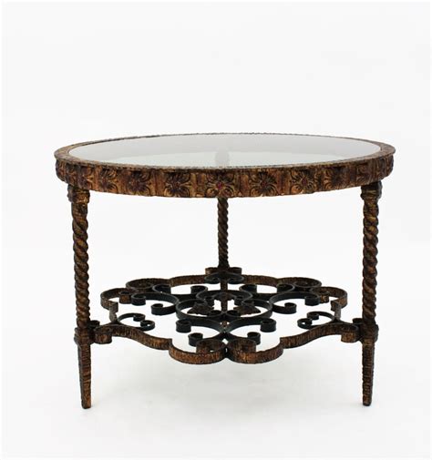 Bistro set patio set table and chairs outdoor. Wrought Gilt Iron Smoked Glass Round Coffee Table, Twisted ...