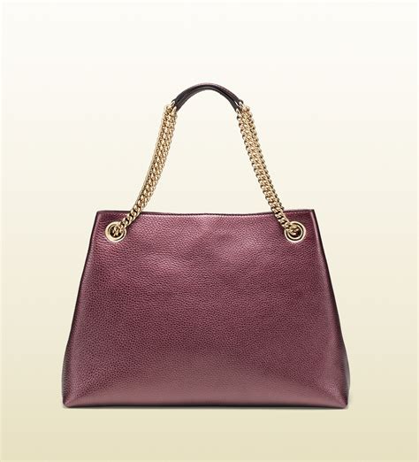 Gucci Soho Metallic Leather Shoulder Bag In Purple Lyst