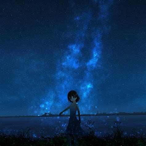 Download Wallpaper 1280x1280 Girl Night Starry Sky Anime Ipad Ipad 2 Ipad Mini For Parallax