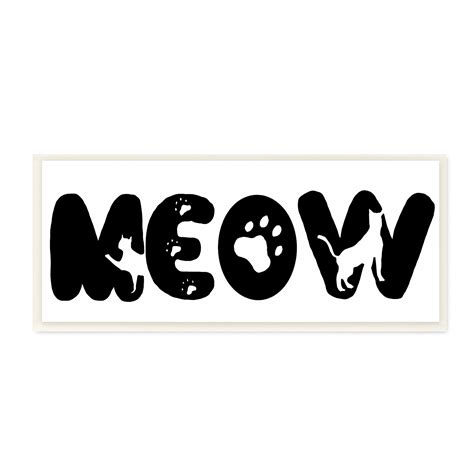 Stupell Industries Meow Phrase Cat Paw Print Minimal Black By Sd