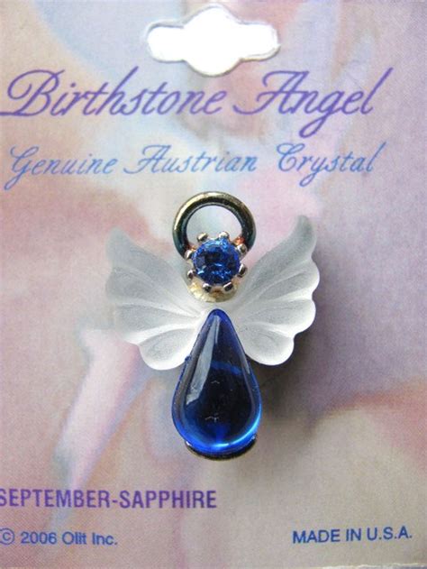 Sapphire September Birthstone Angel Pin Genuine Austrian Crystals