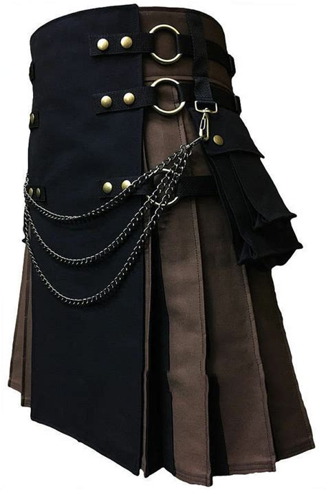 Mens Hybrid Kilt Fashion Kilt Tactical Black And Brown Kilt With Etsy