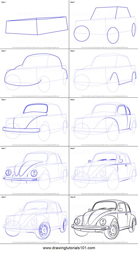 How To Draw Vintage Volkswagen Beetle Printable Drawing Sheet By