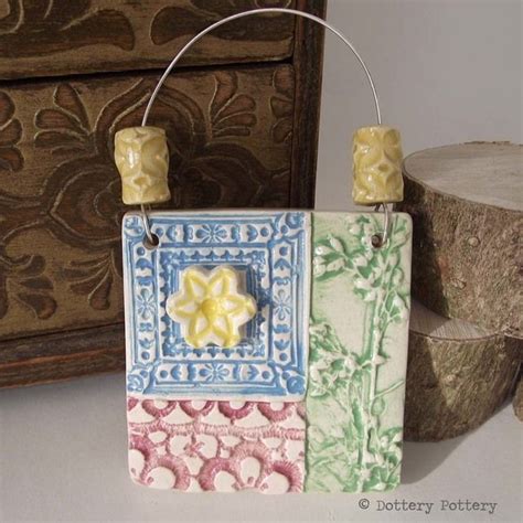 Small Decorative Ceramic Tile With Handmade Beads Patchwork Design