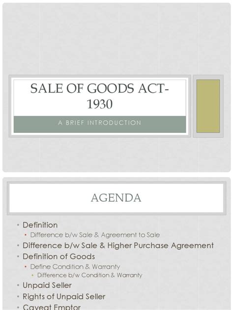 Maybe you would like to learn more about one of these? Sale of Goods Act- 1930 | Breach Of Contract | Sales