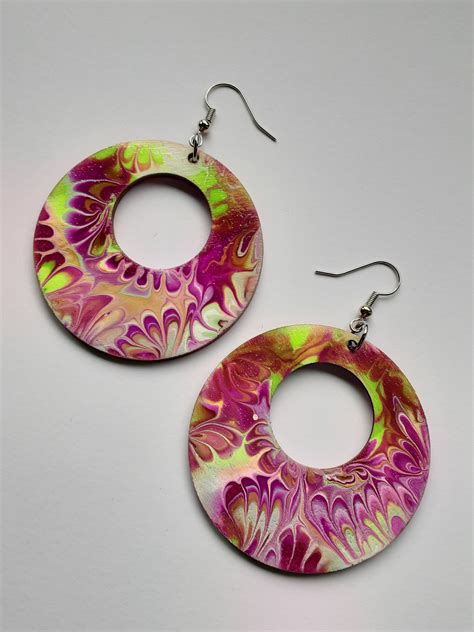 Paint Pour Earrings Hand Painted Earrings In A Floral Tulip Etsy