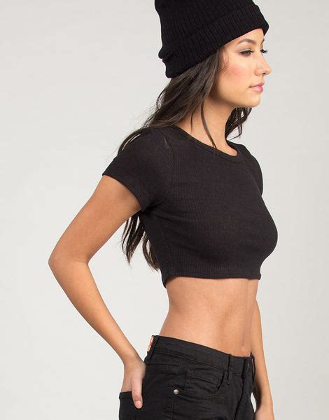 Short Sleeve Ribbed Crop Top Black Large 2020ave