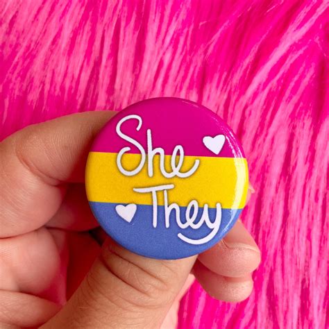 Pansexual Pride Flag Pronoun Pin Back Button They She Etsy