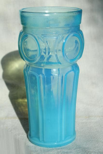 Blue Opalescent Glass Tumbler Vase Vintage Wheaton Bullseye Pattern Glass