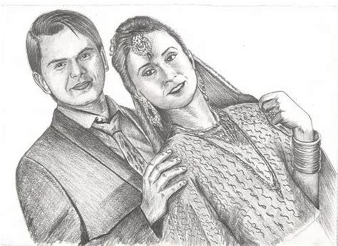 Personalized Handmade New Married Couple Portrait Pencil Sketch A3 Size