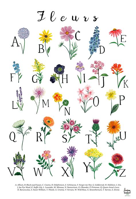 Flower Floral Alphabet Print Wall Art Abc Nursery Childrens Etsy In