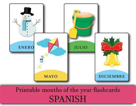 SPANISH printable months of the year flashcards SPANISH | Etsy