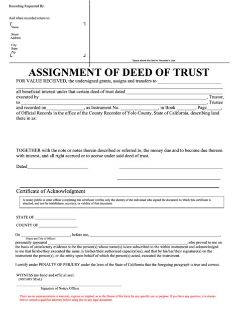 Assignment Of Deed Of Trust Form State Of California