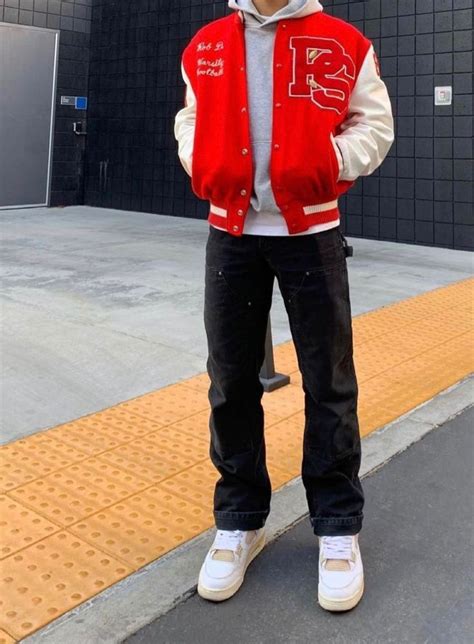 Varsity Jacket Leather Men Jacket Outfit 2022 Street Style Outfits