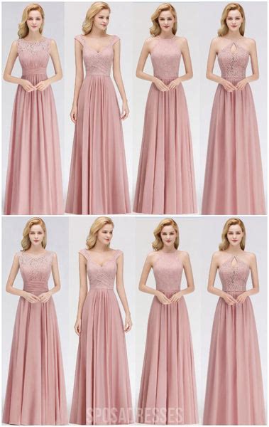 Blush Pink Lace Floor Length Mismatched Chiffon Bridesmaid Dresses Onl