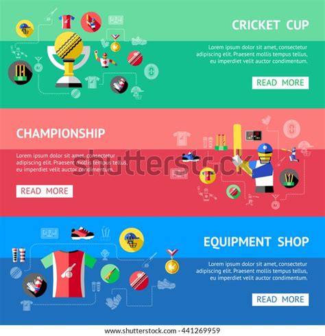 Three Horizontal Cricket Banner Set Descriptions Stock Vector Royalty