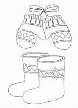 Coloring Boots Mittens Winter sketch template