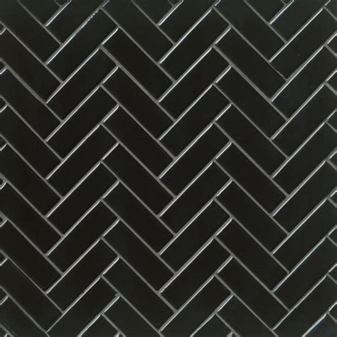 Herringbone Gloss Black Porcelain Mosaic Wall And Floor Tile The Tile