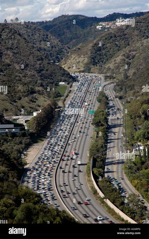 Congested 405 Freeway Los Angeles California Usa As Viewed From The