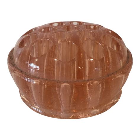 1930s vintage pink depression glass console bowl with waterfall rolled ribbed rim and matching