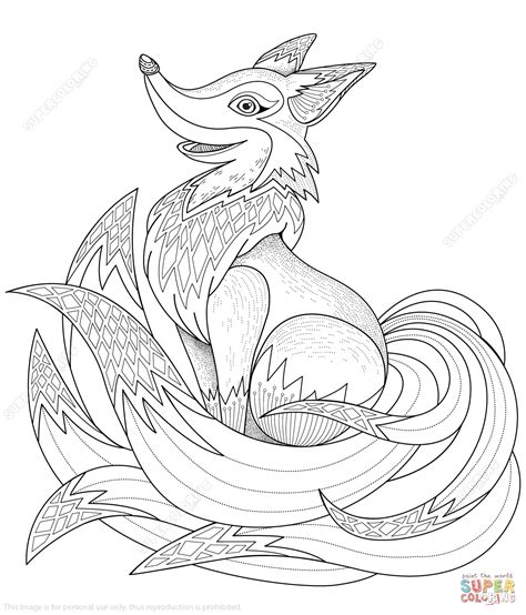 Adorable Fox Zentangle Coloring Page Free Printable Coloring Pages