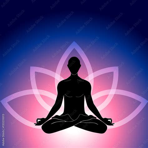 Yoga Asana Black Silhouette Lotus Pose And Lotus Flower Symbol E Stock